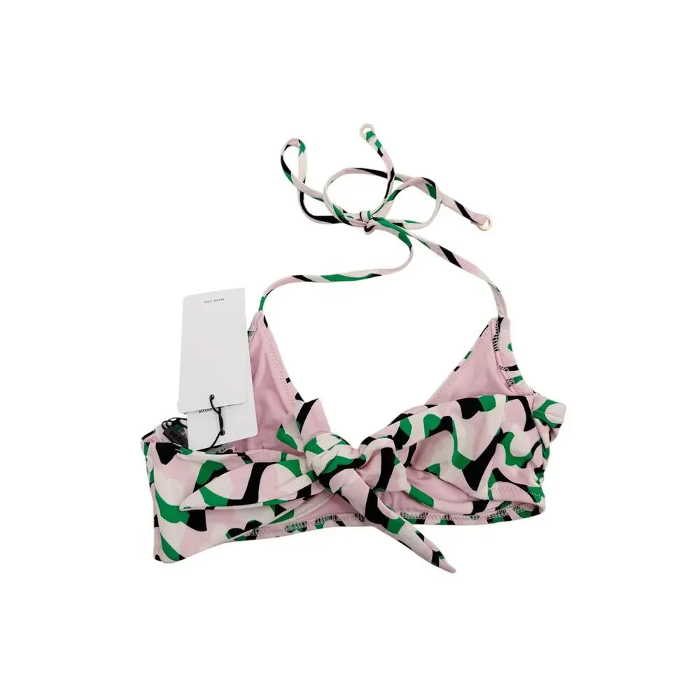 REISS Audrinna Bikini Top Size 6 NEW Pink Green $70 V Front Cups Tie Halter